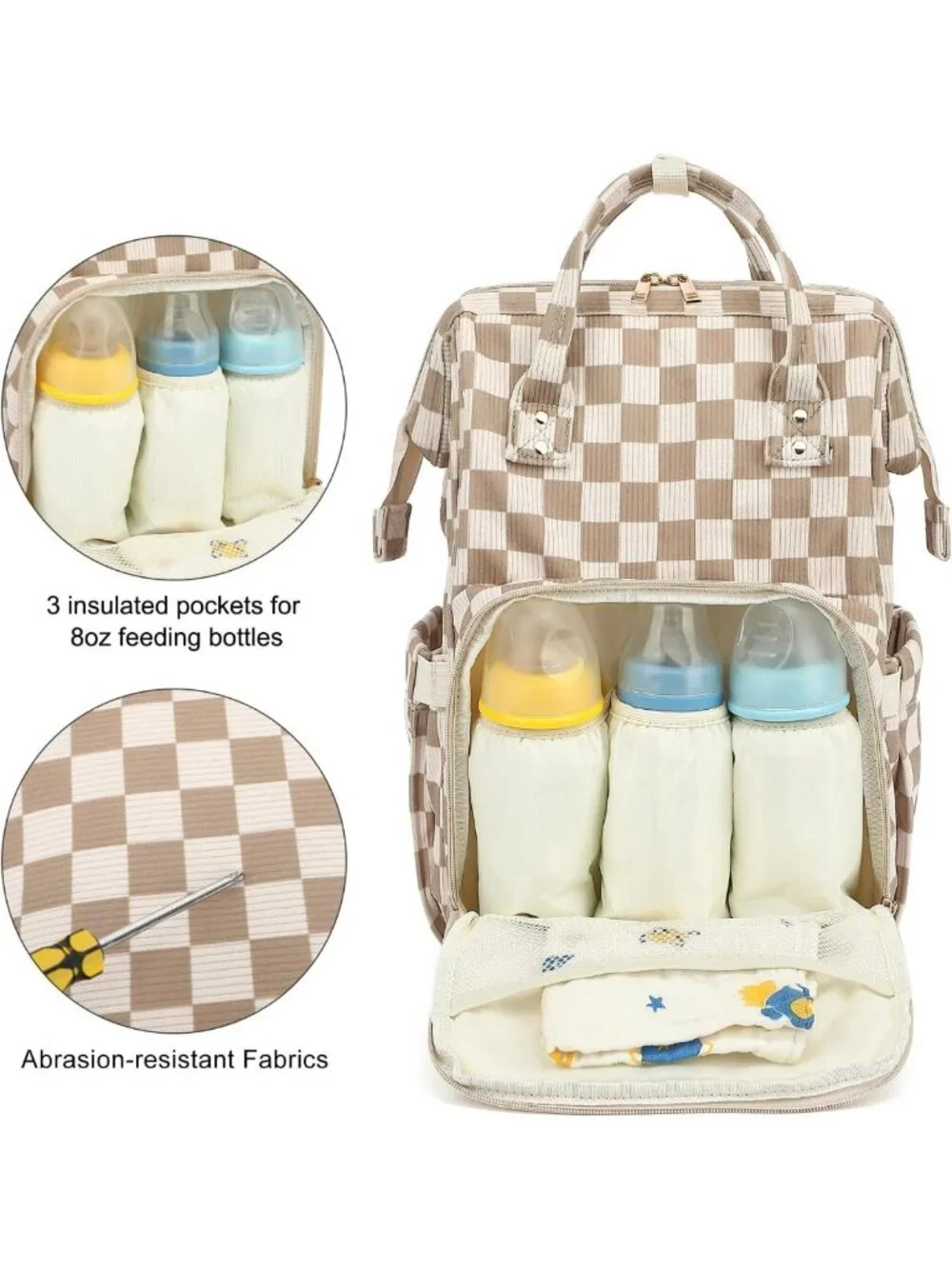 Stylish Large Capacity Baby Diaper Bag Backpack with Stroller Straps - Unisex